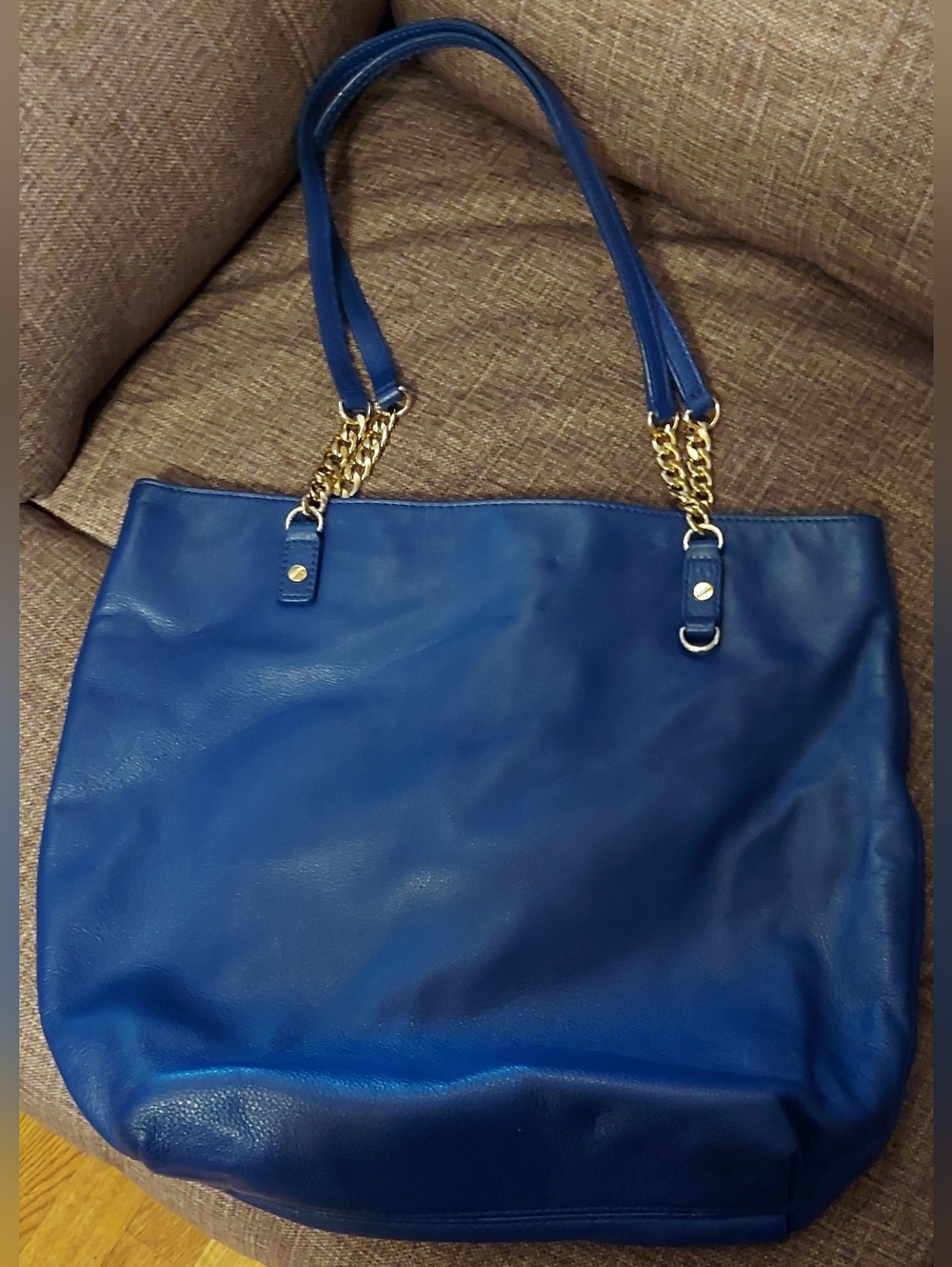 Michael Kors Cobalt Blue Leather Tote with Gold Chain Straps